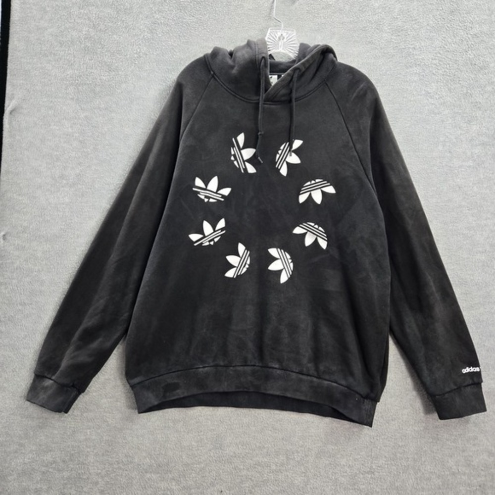 Adidas Men Hoodie L Black Trefoil Shattered Logo Long Sleeve‎ Drawstring READ